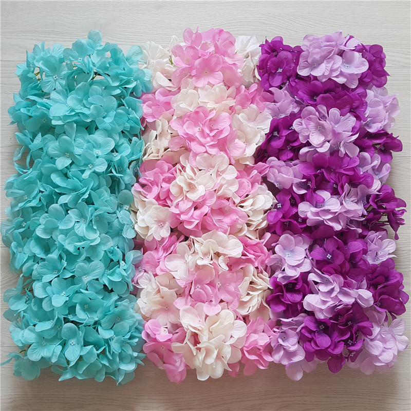 

simulation hydrangea flower wall road leading decorative hydrangea display artificial flower wall fake silk wreath wall, Light purple and purple