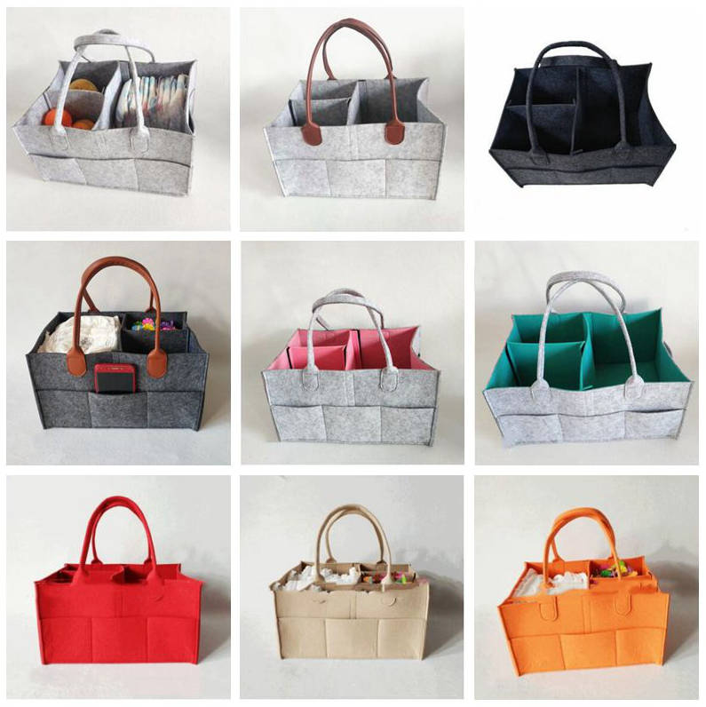 

Felt Diaper Bags Mommy Felt Basket Handbags Baby Diaper Tote Bag Portable Car Travel Organizer Gray Newborn Nappy Storage Bag 13 Color D6887