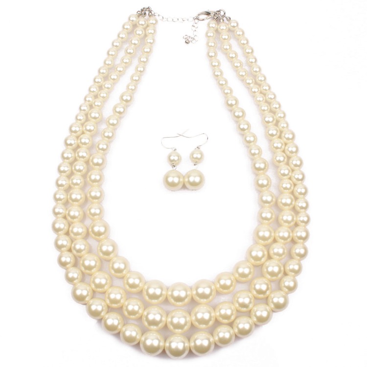 

Handmade Pearls Necklace With Earrings Set Fashion Exaggerated Ladies String Artificial Pearl Clavicle Multilayer Chains 8 Colors Wholesale, Mixed colors