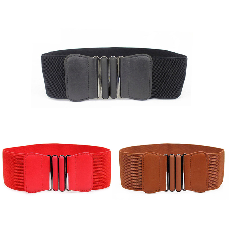 Classy Women Wide Vintage Silver Metal Elastic Stretch Belt Waist Faux Leather
