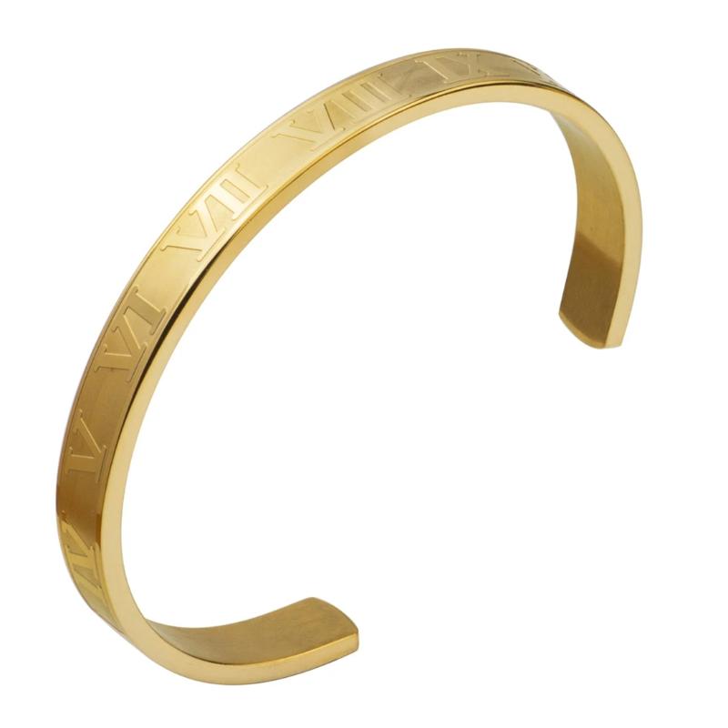 

Titanium Stainless Steel Bangle Roman Numerals Gold Color Cuff Bracelets Love Letter Bracelet Men Women Open Bangles