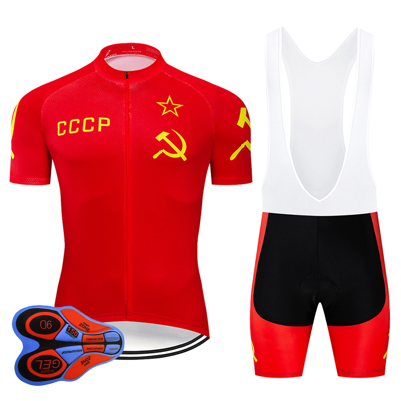 

Moxilyn 2020 CCCP Cycling Jersey 9D bib Set MTB Red Bike Clothing Breathable Bicycle Clothes Men's Short Maillot Culotte