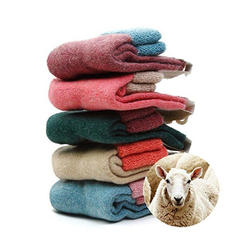 

5 pairs winter new thickening rabbit merino wool socks women's winter tube terry socks patchwork thick thick snow socks wool, Blue;gray
