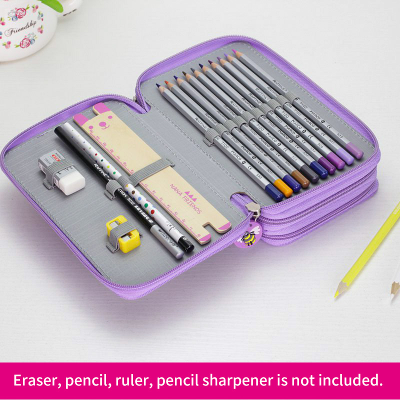 

School Pencil Case Large Capacity 3 Layer 52 Holes Student Pen Pencil Storage Zipper Case Holder Office School Supplies