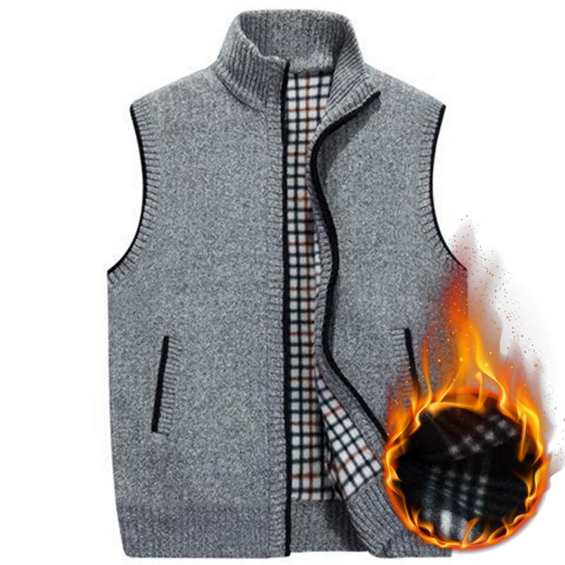 

Vogue Nice New Autumn Winter Mens Wool Sweater Vest Zipper Sleeveless Knitted Vest Jacket Warm Fleece Sweatercoat Plus Size, Blue
