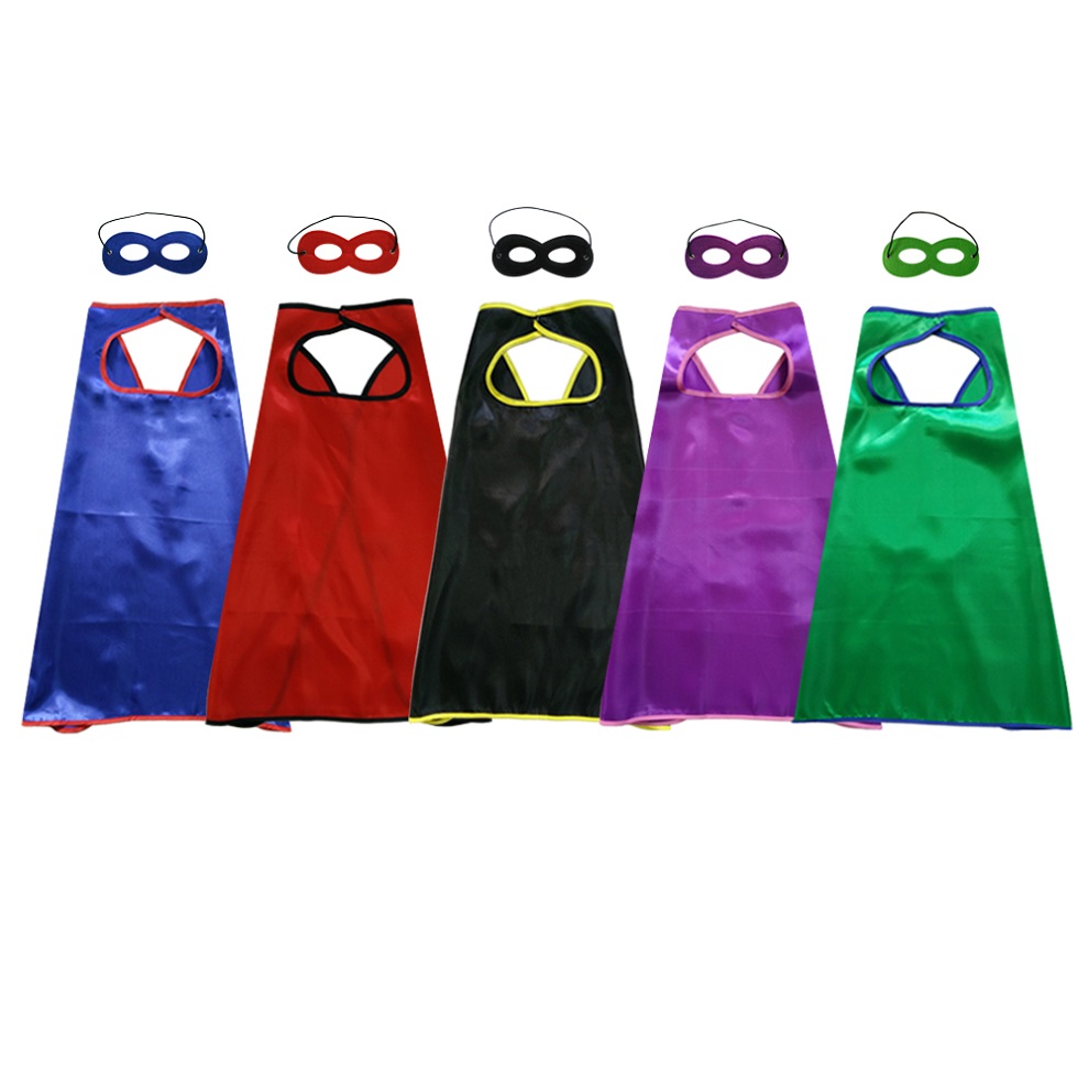 

70*70cm single layer plain superhero cape +mask for kids of 3-10 years old 5 colors theme cosplay Halloween Superhero Costumes child, Green