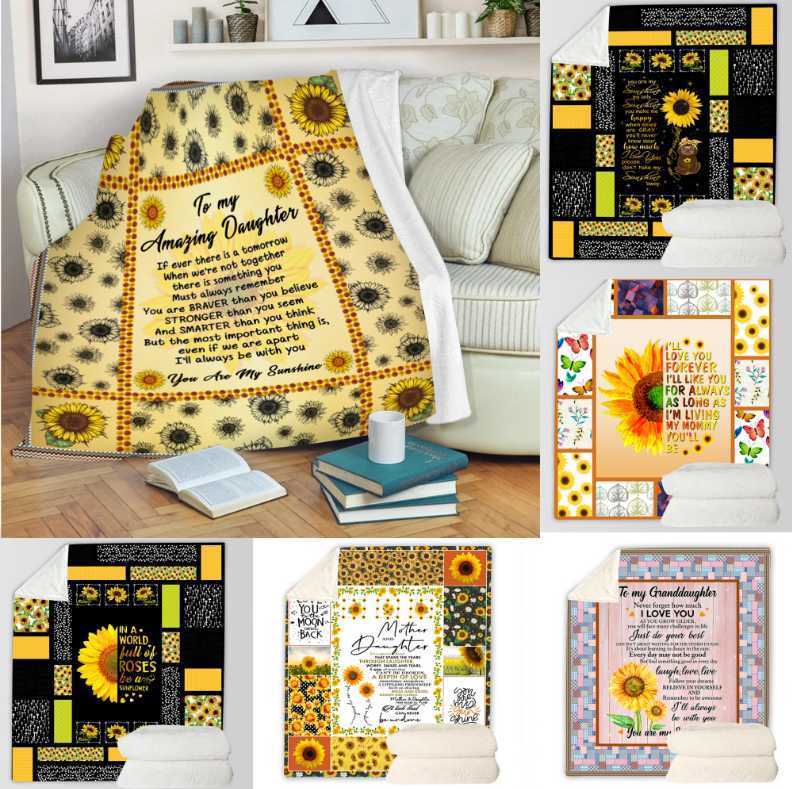 

Sunflower Love My Granddaughter 3D Printed Throw Blanket Hand Drawn Sketch Abstract Cute Kids Design Warm Microfiber Blanket