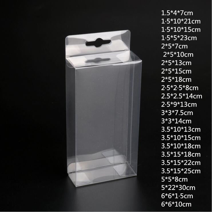 

30pcs/lot Multi Size Clear PVC Box Packing Gift/Candy/Cookie Hang Hole Box Transparent Model Display