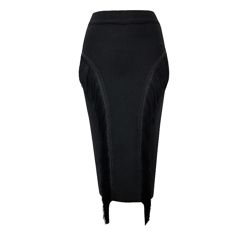 

Women High Waist Bodycon Skirts Office Lady Tassel Elegant 2020 New Fashion Pencil Skirt Bandage SKirts, Black