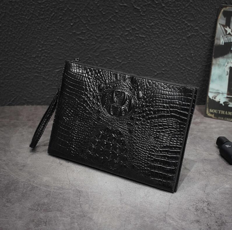 

Factory wholesale men bag street trend crocodile pattern mens hand clutch multi-functional leather file bags no fashion leathers wrist handbags, Black(boutique box)