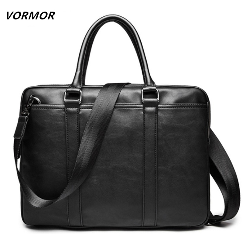 

VORMOR Promotion Simple Business Men Briefcase Bag Luxury Leather Laptop Bag Man Shoulder bolsa maleta, Black