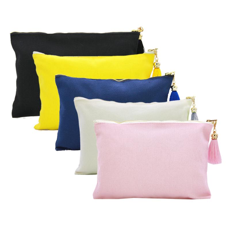 

Cosmetic Bags & Cases OIVEFEET, 5pcs 12oz Cotton Canvas Bag With Rayon Tassel Gold Zipper Makeup Pouch Women Clutch Handbag, 5pcs yellow