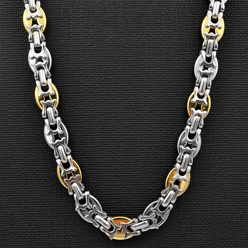 

SUNNERLEES Fashion Jewelry Stainless Steel Necklace 10mm Geometric Byzantine Link Chain Silver Gold Color For Men Women SC72 N