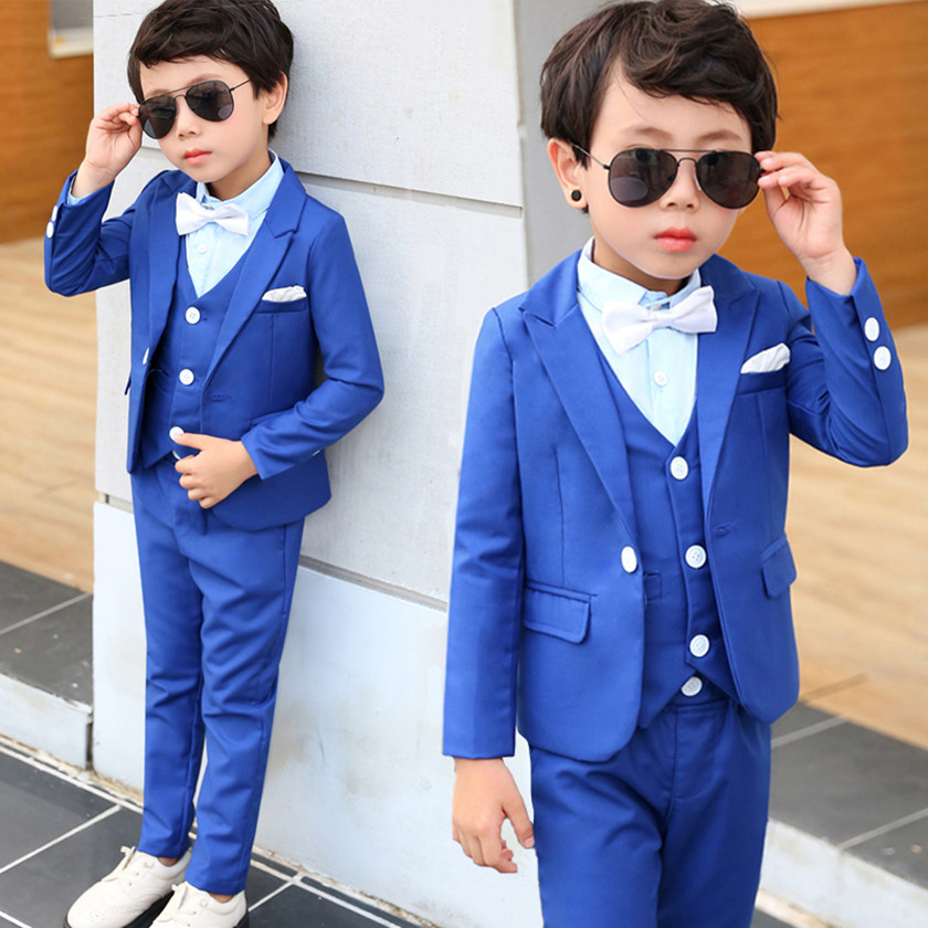 

New Arrival 5Pcs boys blazers boys clothings formal Child blazer Kids outerwear Black Weddings Suit For 2-8Yrs Blue