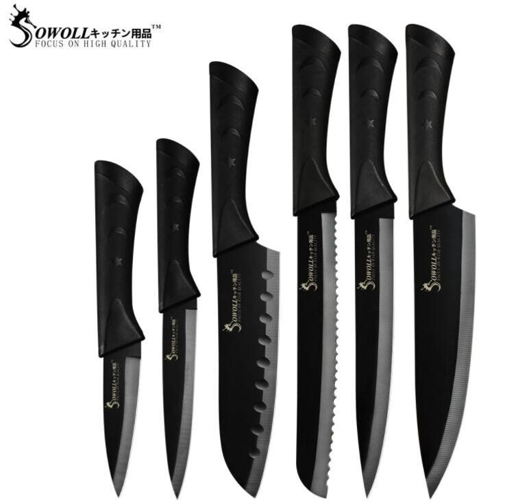 

Sowoll Fashion Black Stainless Steel Kitchen Knife Set Germany Steel Ultra Sharp Blade Kitchen Chef Knive Kitchen Tools 6 PCS