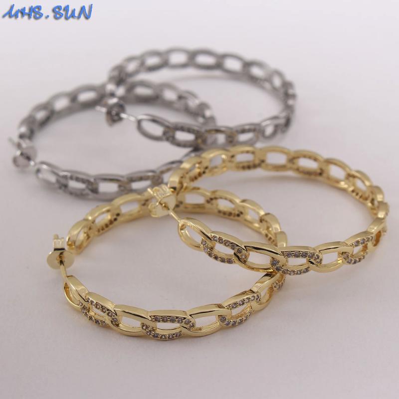 

Hoop & Huggie MHS.SUN Big Zirconia Earrings For Women/Girls CZ Loop Gold/Silver Color Elegant Ear Jewelry Hollow Design