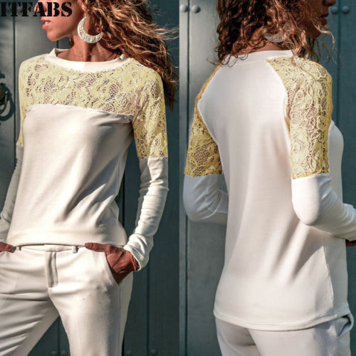 

Fashion Casual Women' Set' Cool Lace Hollow Out Long Sleeve Slim White Trendy Women' Set