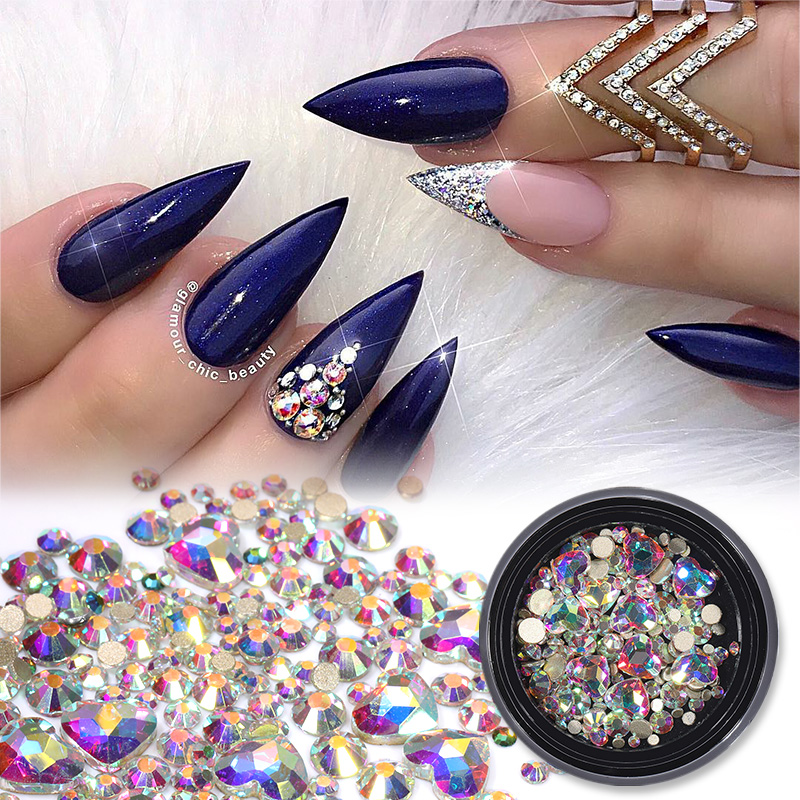 

1 Box Nail Rhinestones for Nail 3D Decorations Mixed Size Flat Back Studs Accessories for Manicure 400pcs New Arrival