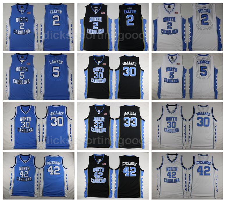 

NCAA College Basketball 5 Ty Lawson Jersey North Carolina Tar Heels 2 Raymond Felton 42 Jerry Stackhouse 30 Rasheed Wallace 33 Bright Antawn, 2 white