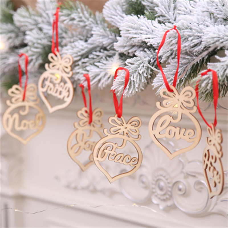 

6Pcs/Lot Christmas Decorations Wooden Ornament Brain Laser Hollow Christmas Tree Hanging Tags Pendant Decor Merry