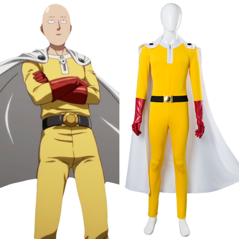 

One Punch Man Cosplay Costumes Saitama Cosplay Jumosuits+Cloak+Belt+Hat+Gloves Full Set for Halloween Party