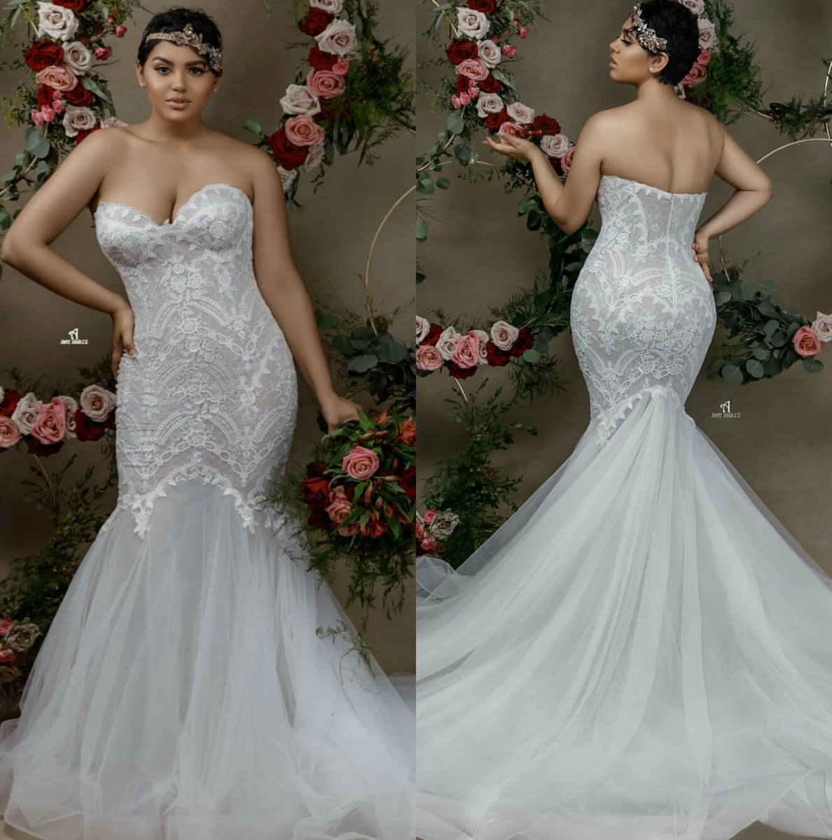 

2020 New Wedding Dresses Sweetheart Lace Appliques Beads Mermaid Bridal Gowns Custom Made Backless Sweep Train Plus Size Wedding Dress, Ivory