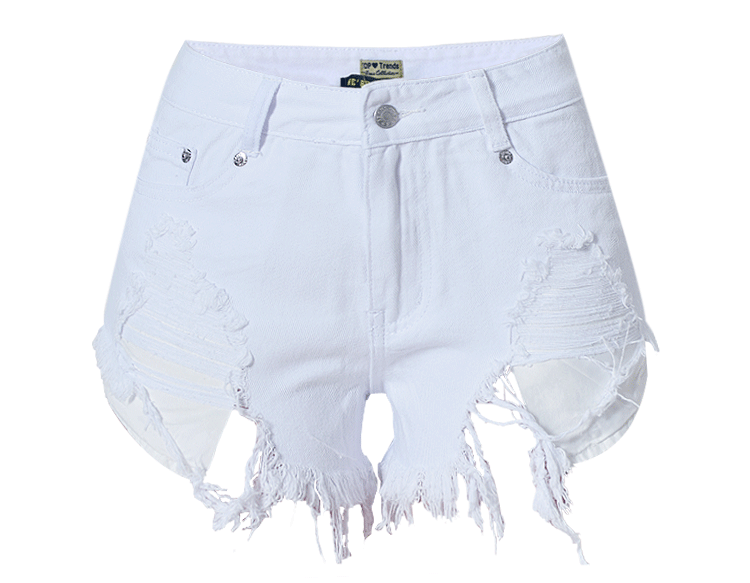 

Women High Waist Jeans Shorts Ripped Frayed Edges White Slim Fit Casual Female Sexy Jean Short Tassel Pockets Short J3135