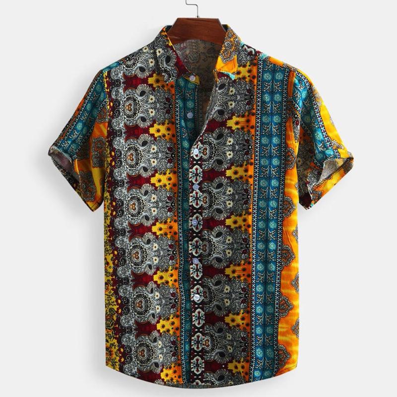 

Men's Shirts Colorful Summer Short Sleeve Loose Buttons Hawaiian Casual Shirt Tops Camisa Feminina Men Clothing Shirts Plus Size, Blue