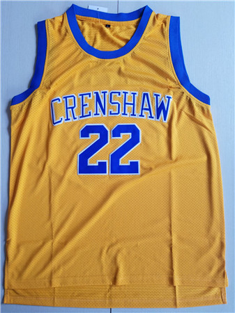 

Mens Love And Basketball Movie Jersey 22 Quincy McCall Crenshaw High School Basketball Jersey Stitched Blue Yellow White