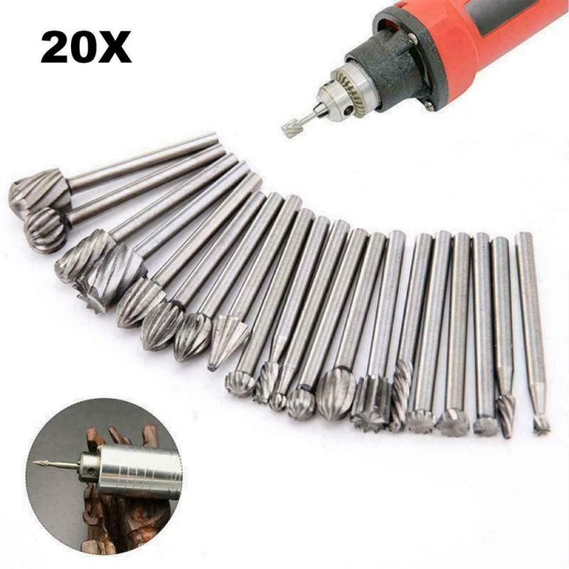 

Drill Bits Tool Set 20pcs Steel Rotary Burrs High Speed Wood Carving For Dremel Rotary Tool