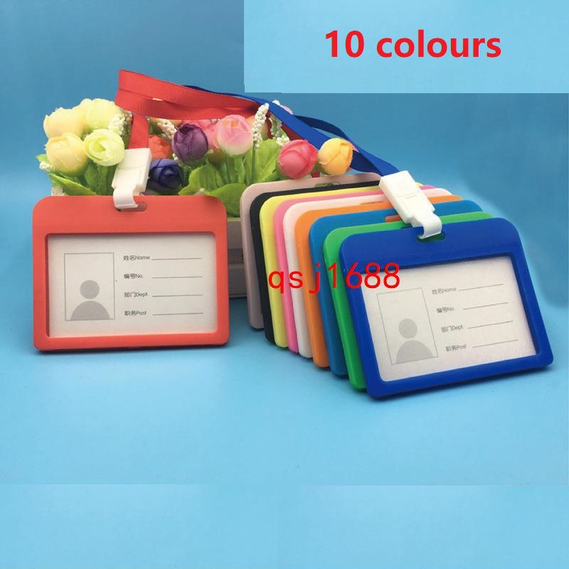 

ID Badge Holder PU Accessories Holders Credit Bus Card Case Stationery School Supplies With Lanyard Papelaria Student Employee Cards Cover Cases 10 colours, Horizontal plate