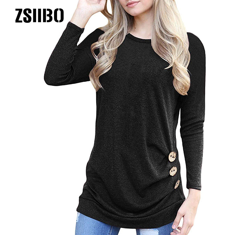 

ZSIIBO Womens Long Short Sleeve Casual Round Neck Loose Tunic Top T-Shirt spring summer autumn winter t shirt drop shipping, Random color