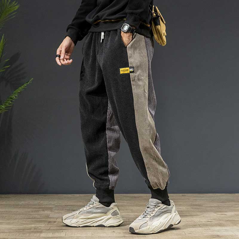 

Corduroy Pants Men Loose Autumn Winter Fashion Sportwear Contrast Color Plus Size Casual Male Trousers Streetwear JokerNew Homme, Black