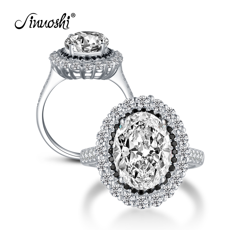 

AINOUSHI 925 Sterling Silver Engagement Ring for Women Big Halo 4.5 Carats Oval Cut Ring Lover Gift anillos plata 925 para mujer Y200106