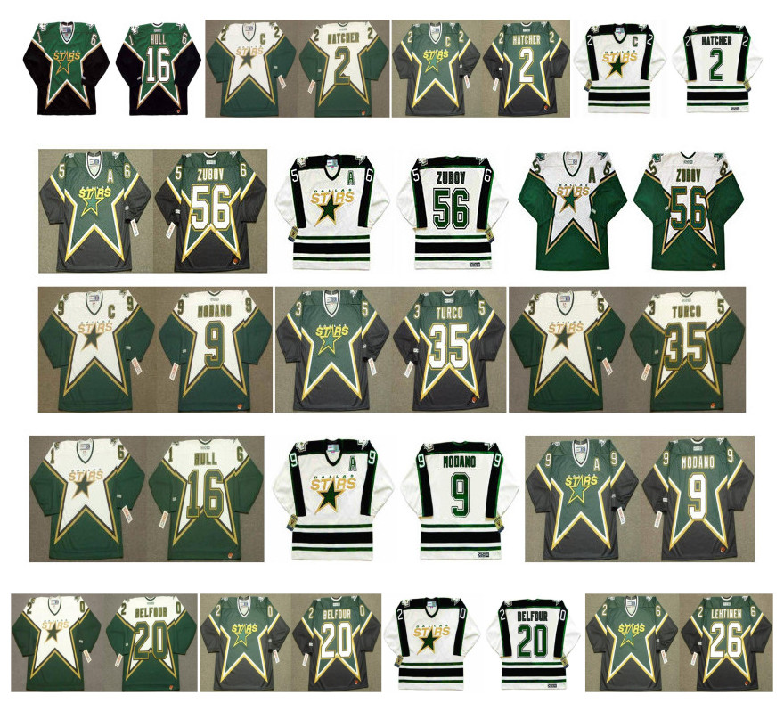 

Vintage Dallas Stars Jersey 56 SERGEI ZUBOV 35 Marty Turco 9 Mike Modano 16 BRETT HULL 2 DERIAN HATCHER 20 ED BELFOUR LEHTINEN Retro Hockey, As pic