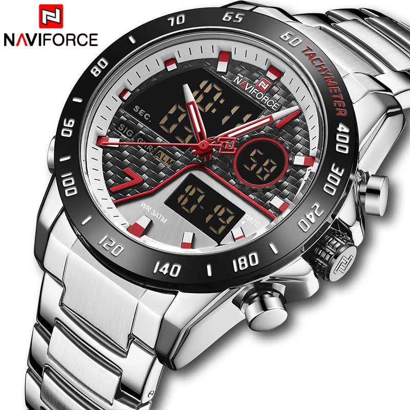 

NAVIFORCE Top Luxury Brand Men Sports Watch Men Quartz LED Digital Male Clock Full Steel Military Wrist Watch Relogio Masculino LY191213, Sws