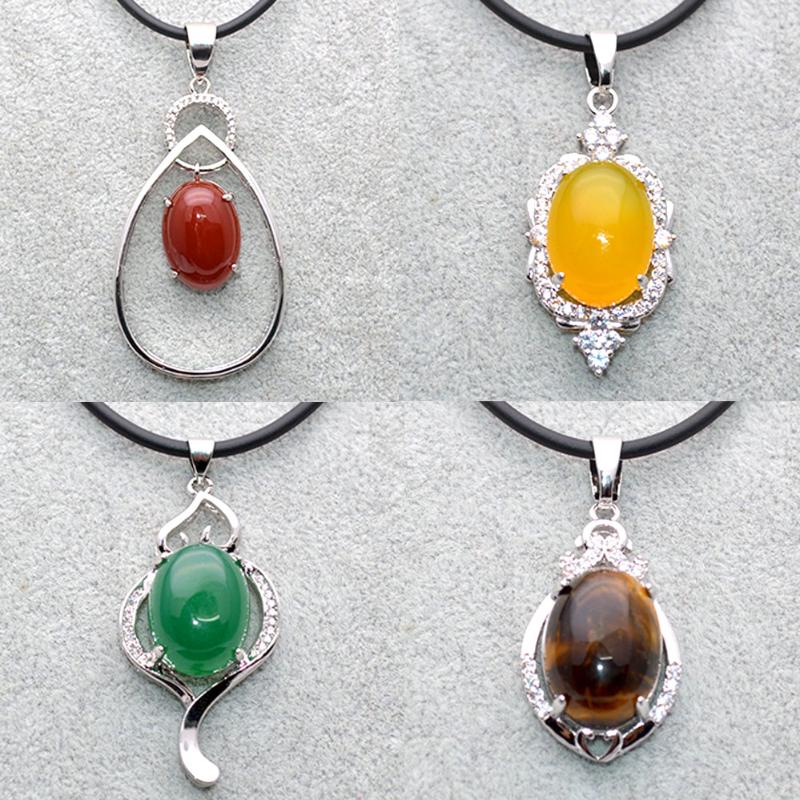 

Lockets 1pc Various Styles Natural Green Red Yellow Agate Rhinestone Crystal Setting Pendant Necklace 16'' Rubber Chain Women Jewelry