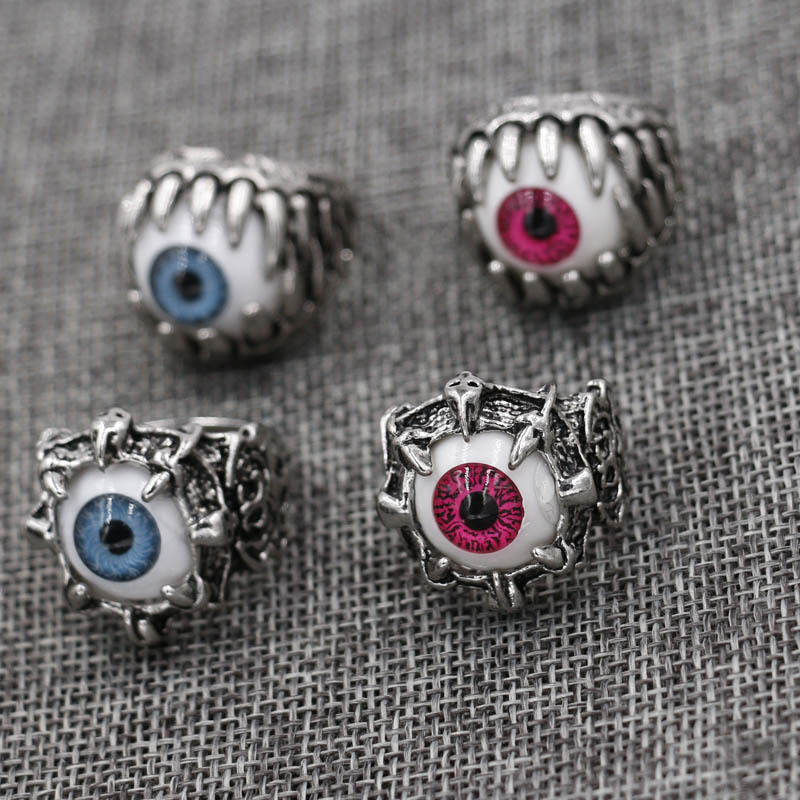 

Men Vintage Dragon Claw Evil Eye Skull Ring Imitating Stainless Steel Biker Rings Devil Eyeball Halloween Party Props Male Jewelry 6 style