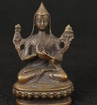 

Chinese OLD Bronze Carved Tibetan Buddhism Je Tsongkhapa Statue of Buddha