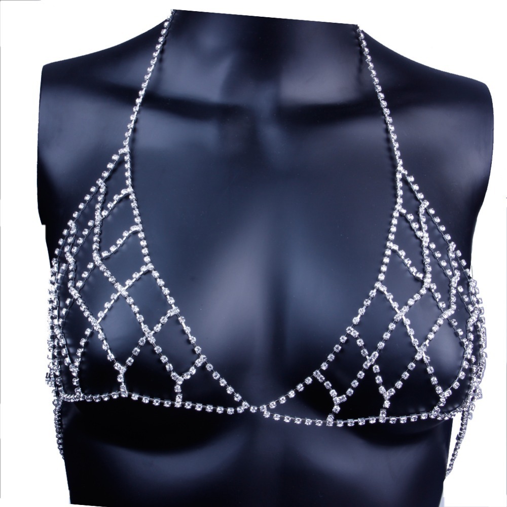 

Body Rhinestone bralette Belly Chain Jewelry Sexy Inner Bra Top Harness Summer Bikini bodychain Beach Wear Jewelry JCK029