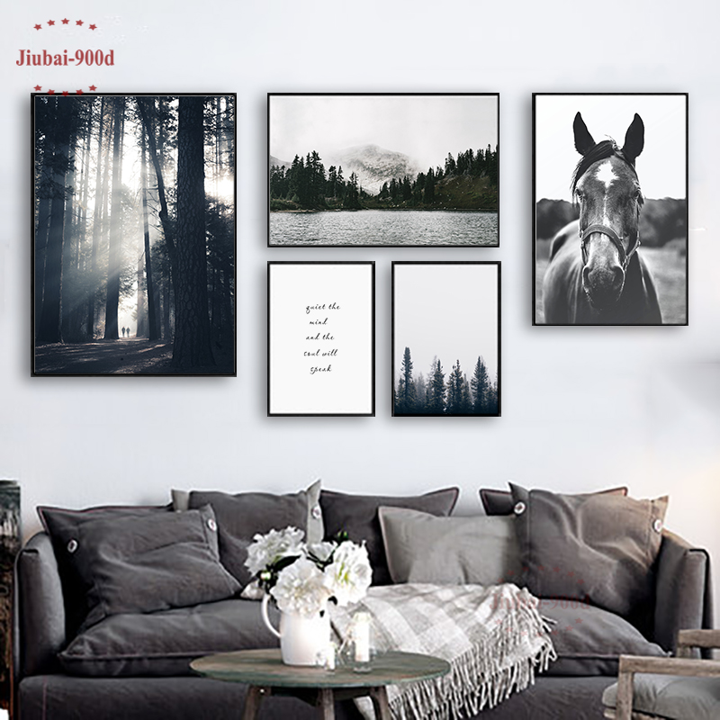 

900D Nordic Forest Posters And Prints Wall Pictures For Living Room Horse Mountain Canvas Painting Wall Art Decoration SAN66