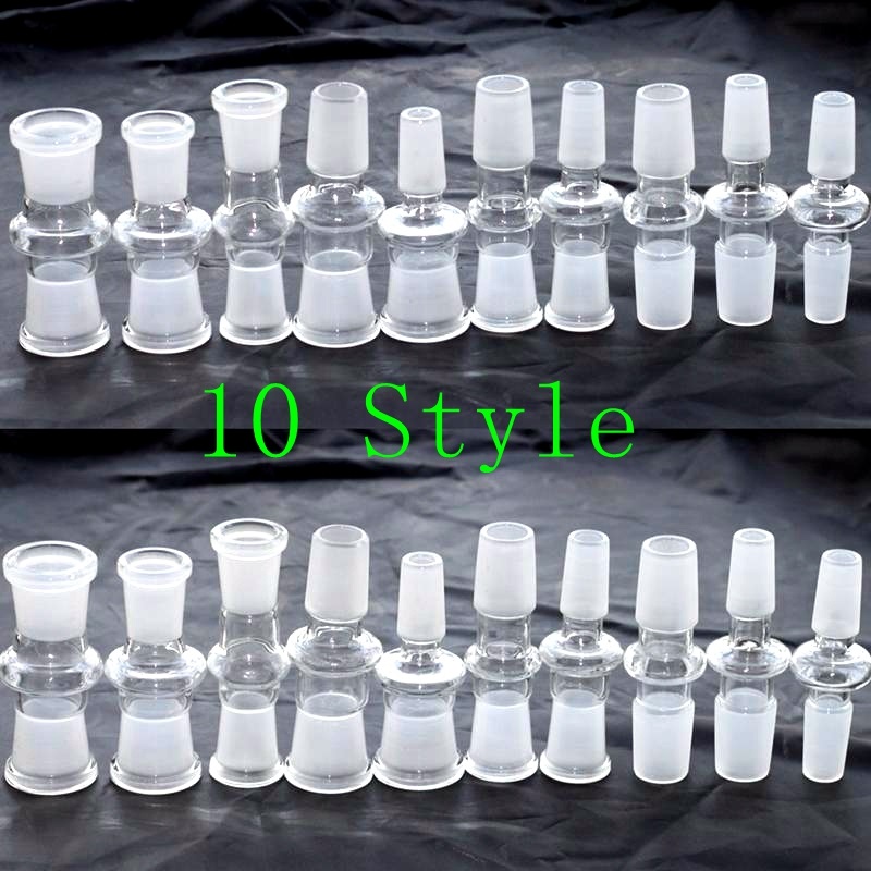 

10 Style Glass Drop Down Adaptor For Bong Hookahs wholesale dropdown adapter with male to female adaptor 14mm 18mm