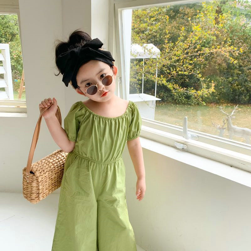 

NILANCEL kids overalls shoulderless girls playsuit wide leg girls jumpsuits 2-7 years, Green