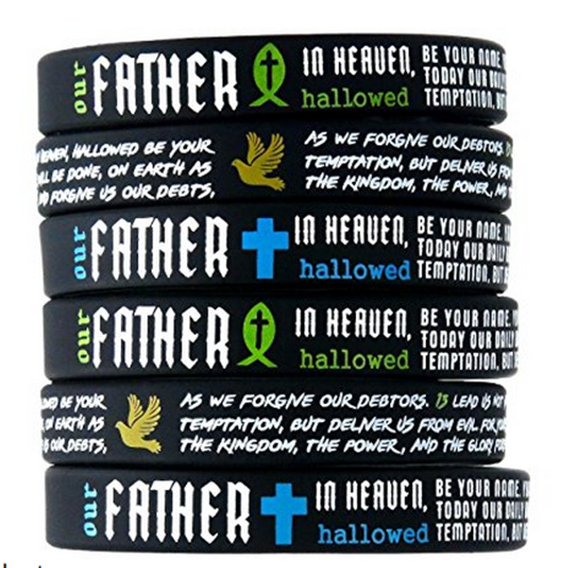 

1PCS The Lord's Prayer Bible Bracelets Christian Fish Cross Dove Symbols silicone rubber bracelet wristband