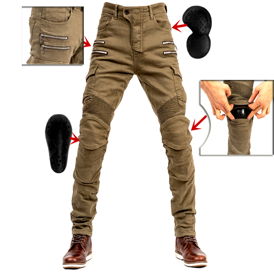 

2019 New Khaki Black Blue Motorcycle Pants Men Moto Jeans Zipper Protective Gear Motorbike Trousers Motocross Pants Moto Pant