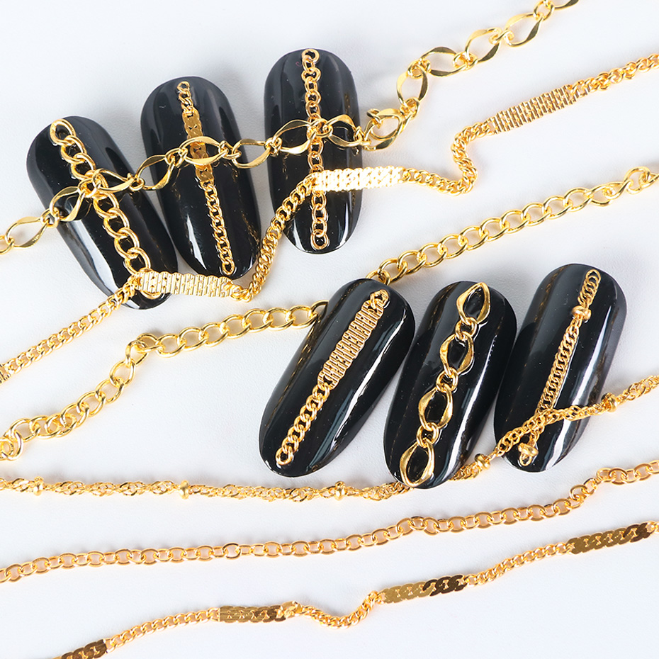 

6pcs Rhinestones For Nails Link Chain Nail Art Gold Alloy Strass Decoration 3D Diamond Stone Charm Jewelry Accessories JIFB01-04