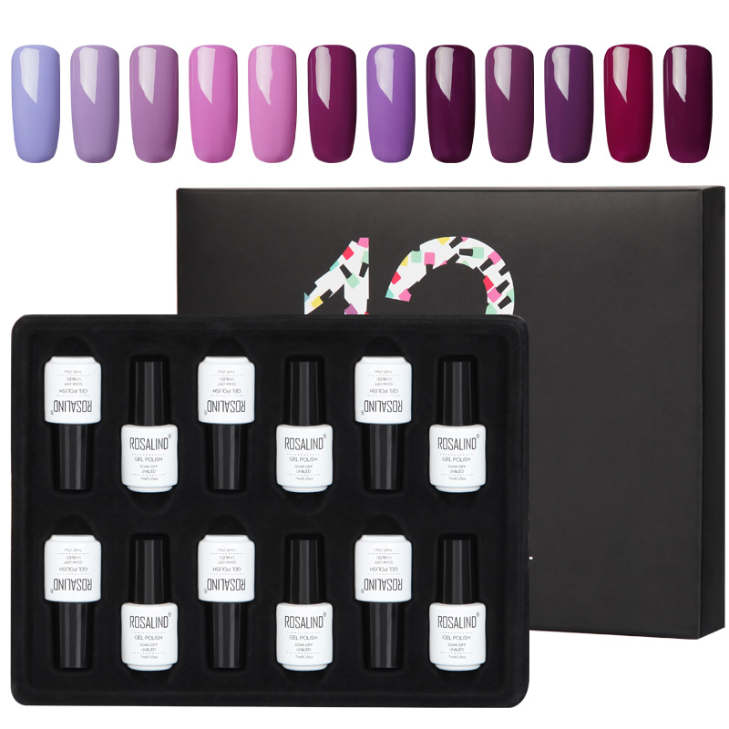

ROSALIND 12PCS/LOT 7MLUV Gel Nail Polish Set For Manicure Kit Pure Color Series Soak off Semi Permanent Acrylic Nail Gel Kit