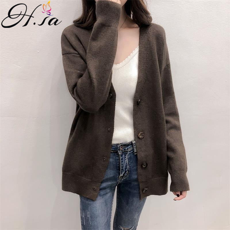 

H.SA Women Autumn Winter Oversized Sweater and Cardigans Christmas Sweater Jackets Casual Black Outerwear Korean Loose Jumper, Lm8524 grey