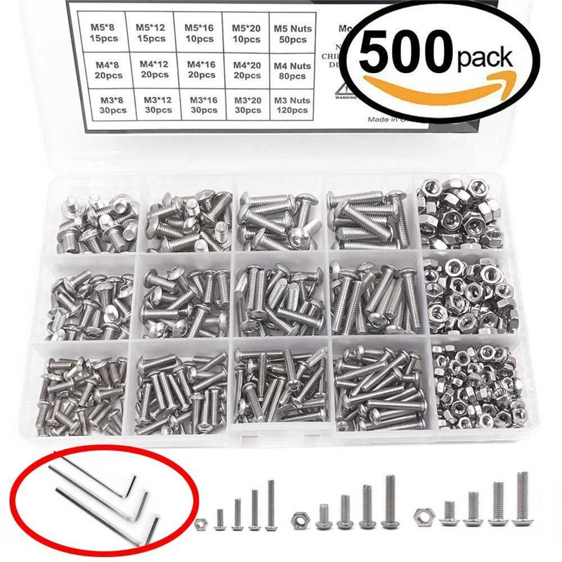 Paquete de 440 piezas M3 M4 M5 Tornillos hexagonales de cabeza plana y tuercas hexagonales para el kit de surtido de sujetadores de m/áquinas