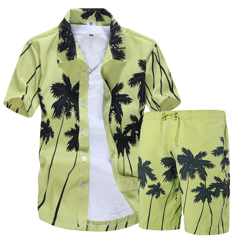 

Mens Hawaiian Shirts Set Fashion Summer Floral Shirts Men +Print Beach Shorts Short Sleeve Tracksuit Mens Sets, 04